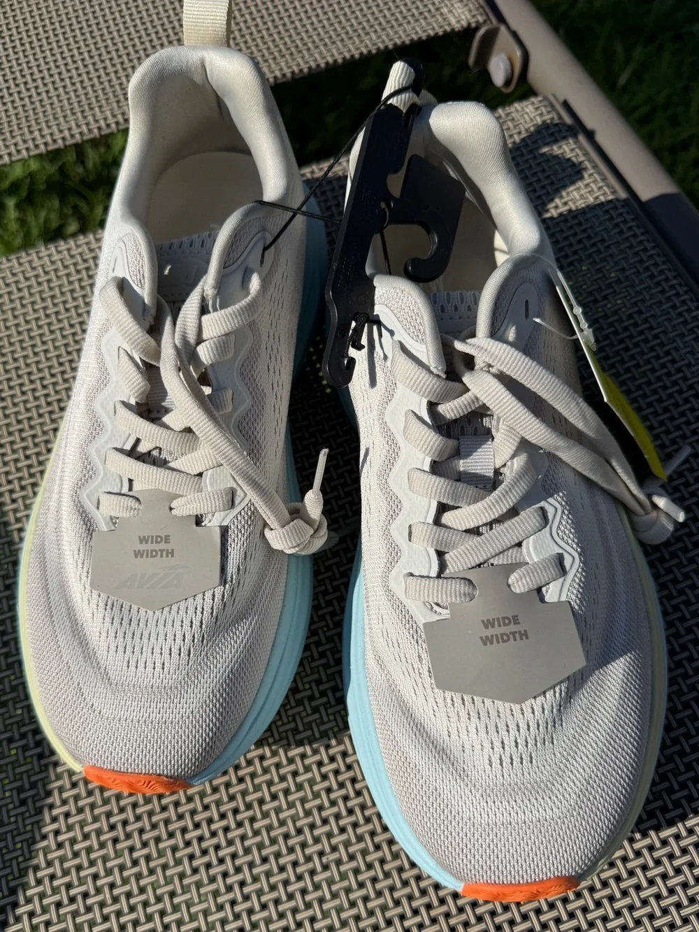 Avia Women's Athletic Running Shoes in Light Gray with Blue and Orange Accents